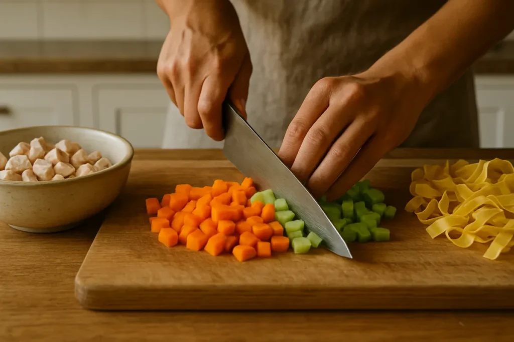 Preparing Fresh Ingredients for Chicken Noodle Soup