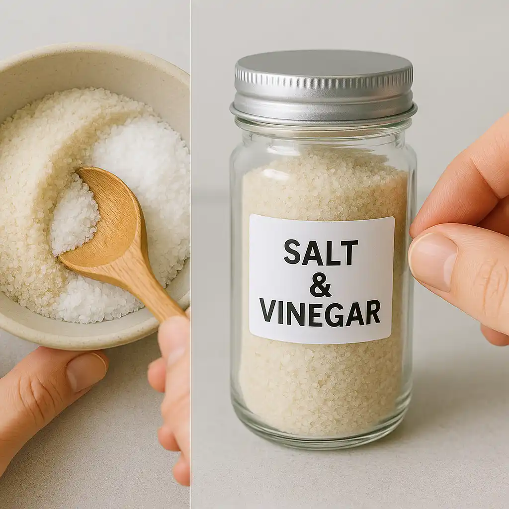 Mixing vinegar powder and salt step-by-step