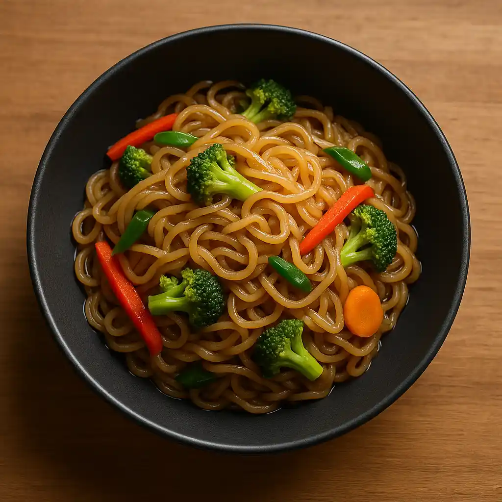 Modern stir-fried shirataki noodles with vegetables