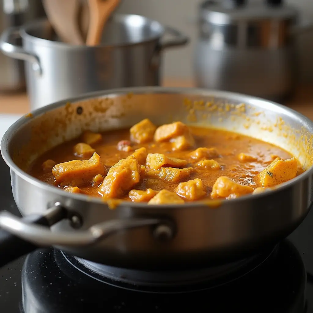 cooking-himalayan-chicken-curry Cooking Himalayan chicken curry in pan