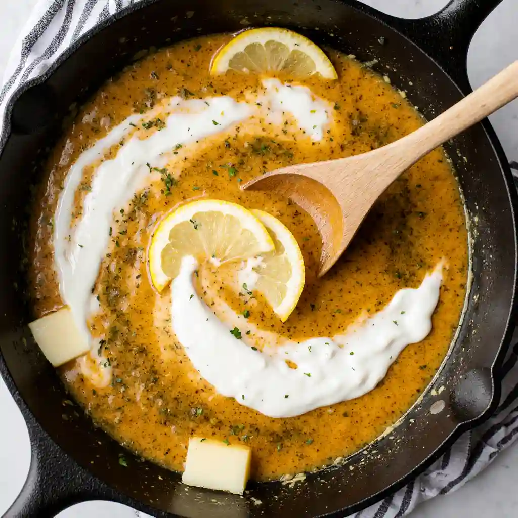 Making lemon butter sauce in pan