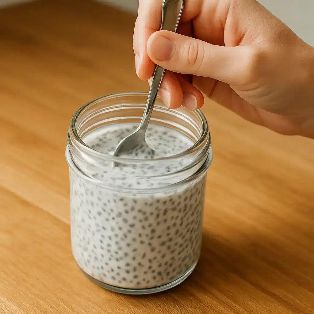 mixing chia seeds into yogurt