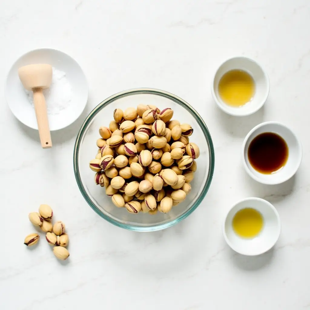  Ingredients for pistachio butter on white surface