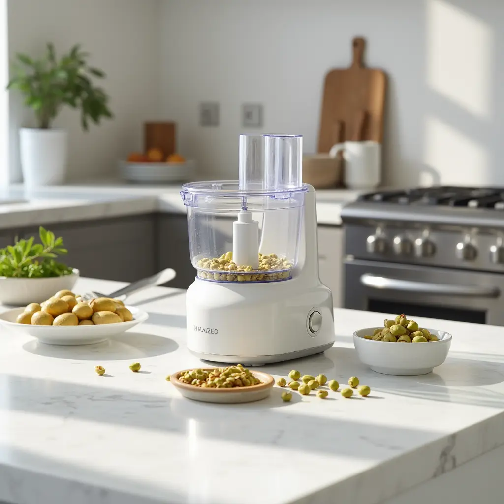 Making pistachio butter in a modern kitchen