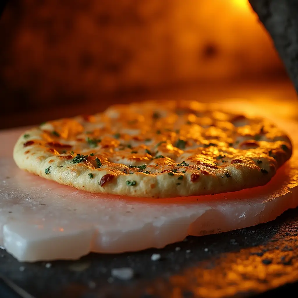 salt-block-flatbread Flatbread on salt slab in oven