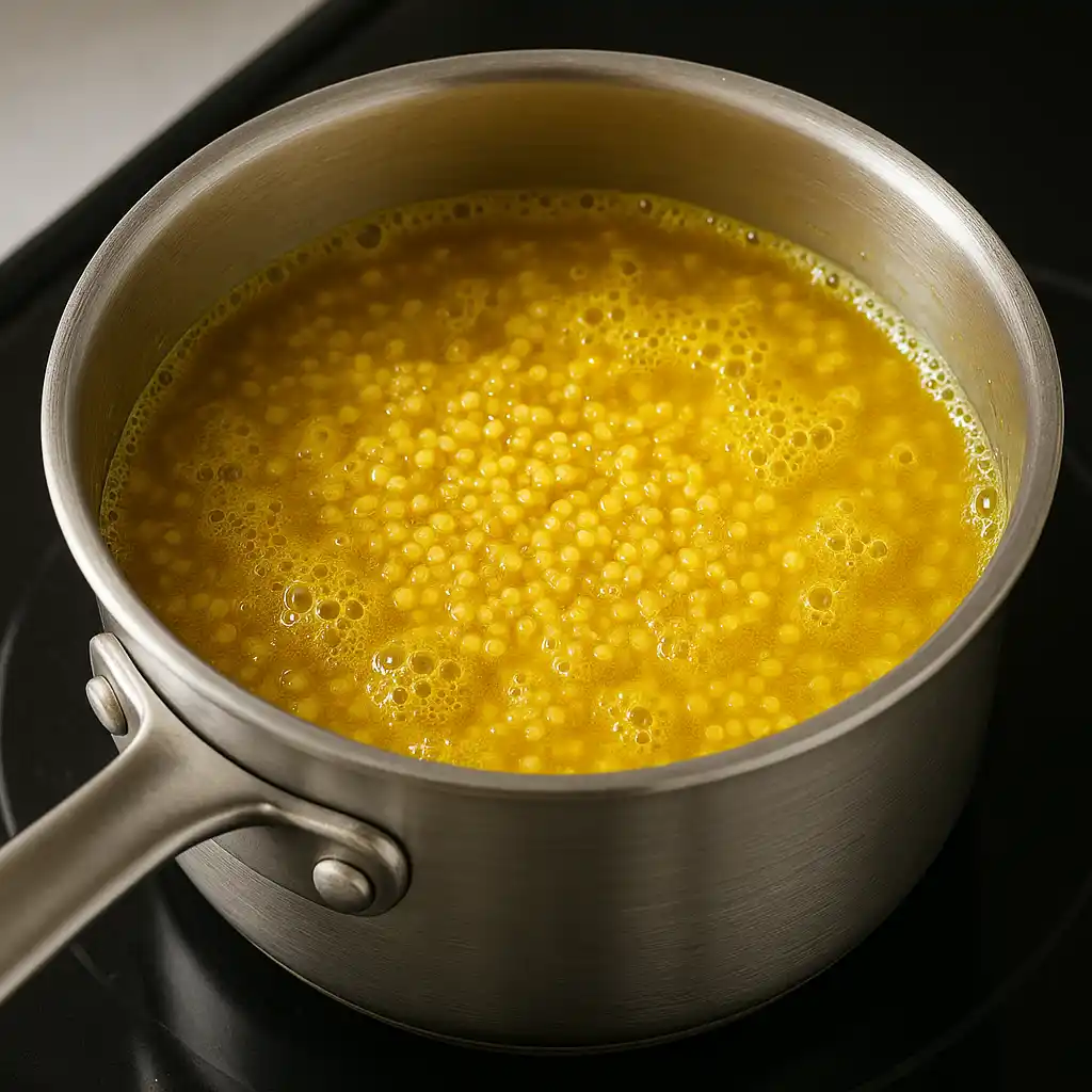 step1-cooking-quinoa-turmeric Cooking quinoa with turmeric in a pot