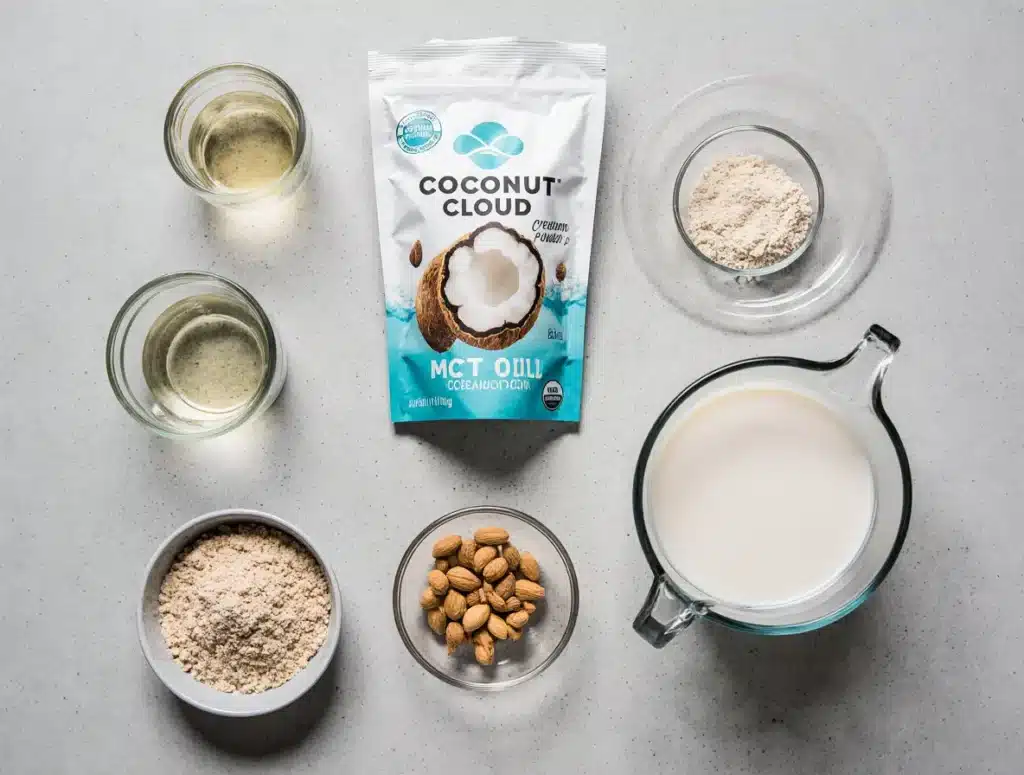 Coconut Cloud ingredients with glass mug