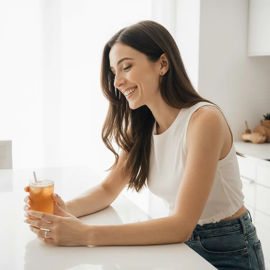 woman drinking cortisol cocktail for mood balance