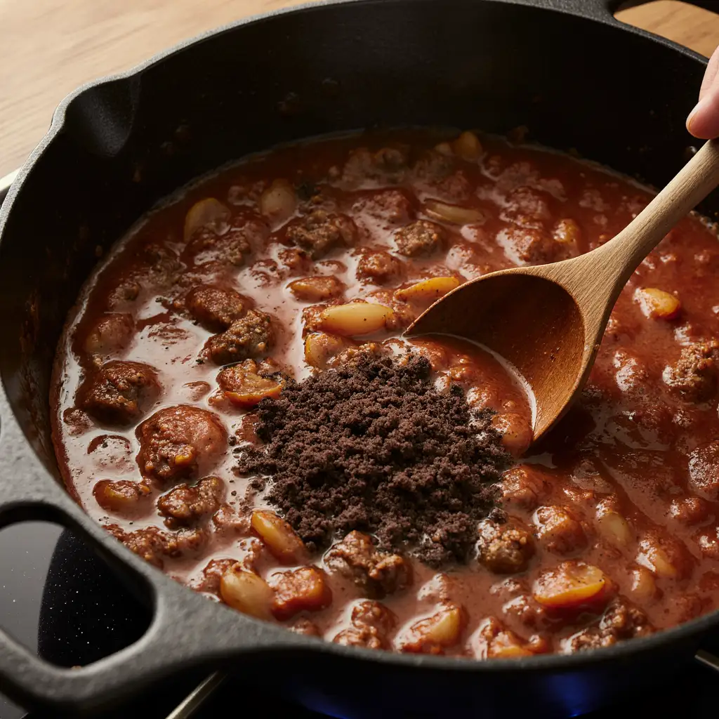 step-dark-chocolate-chili cooking process of dark chocolate chili