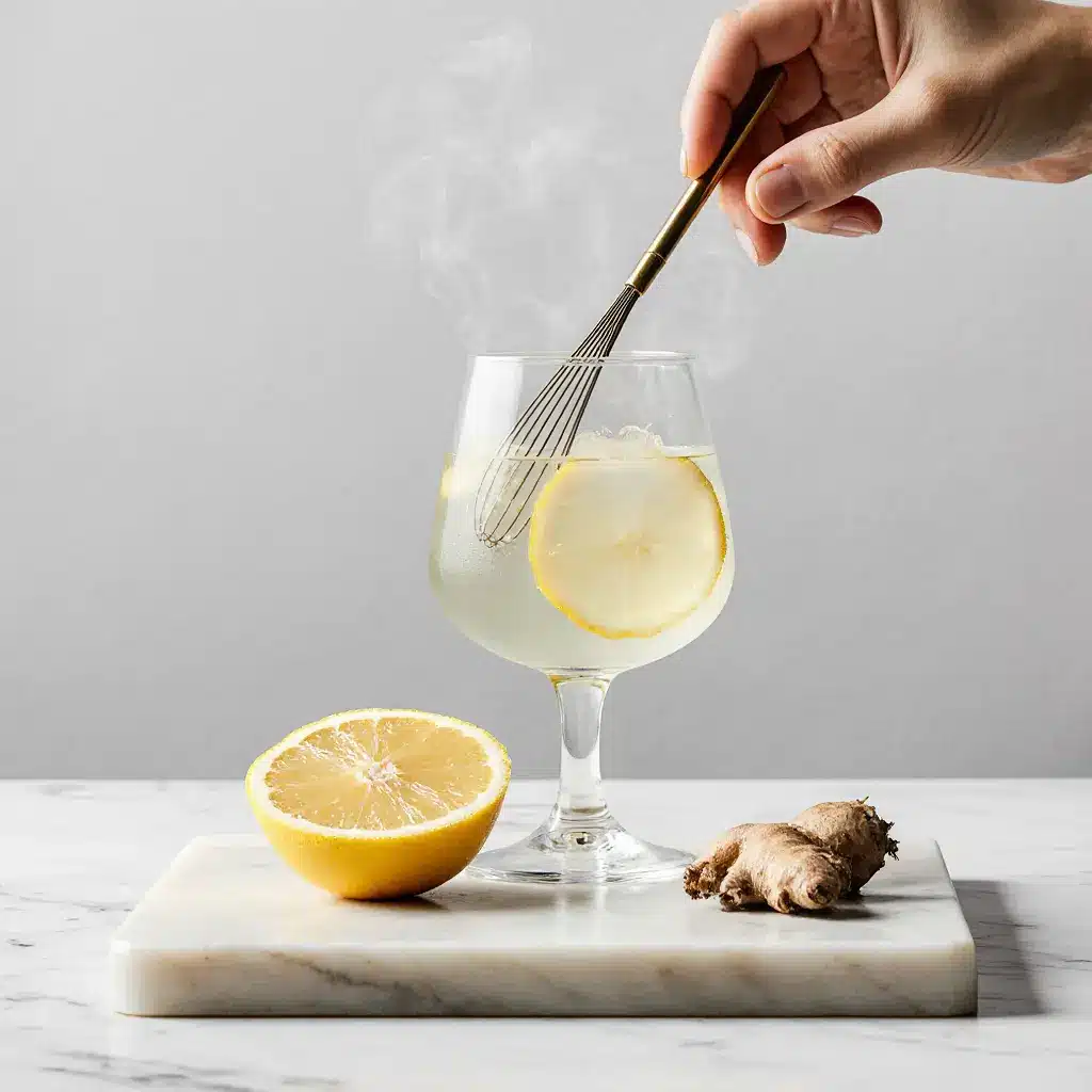 Vinegar Tonic DIY : stirring warm vinegar spice tonic in a modern kitchen