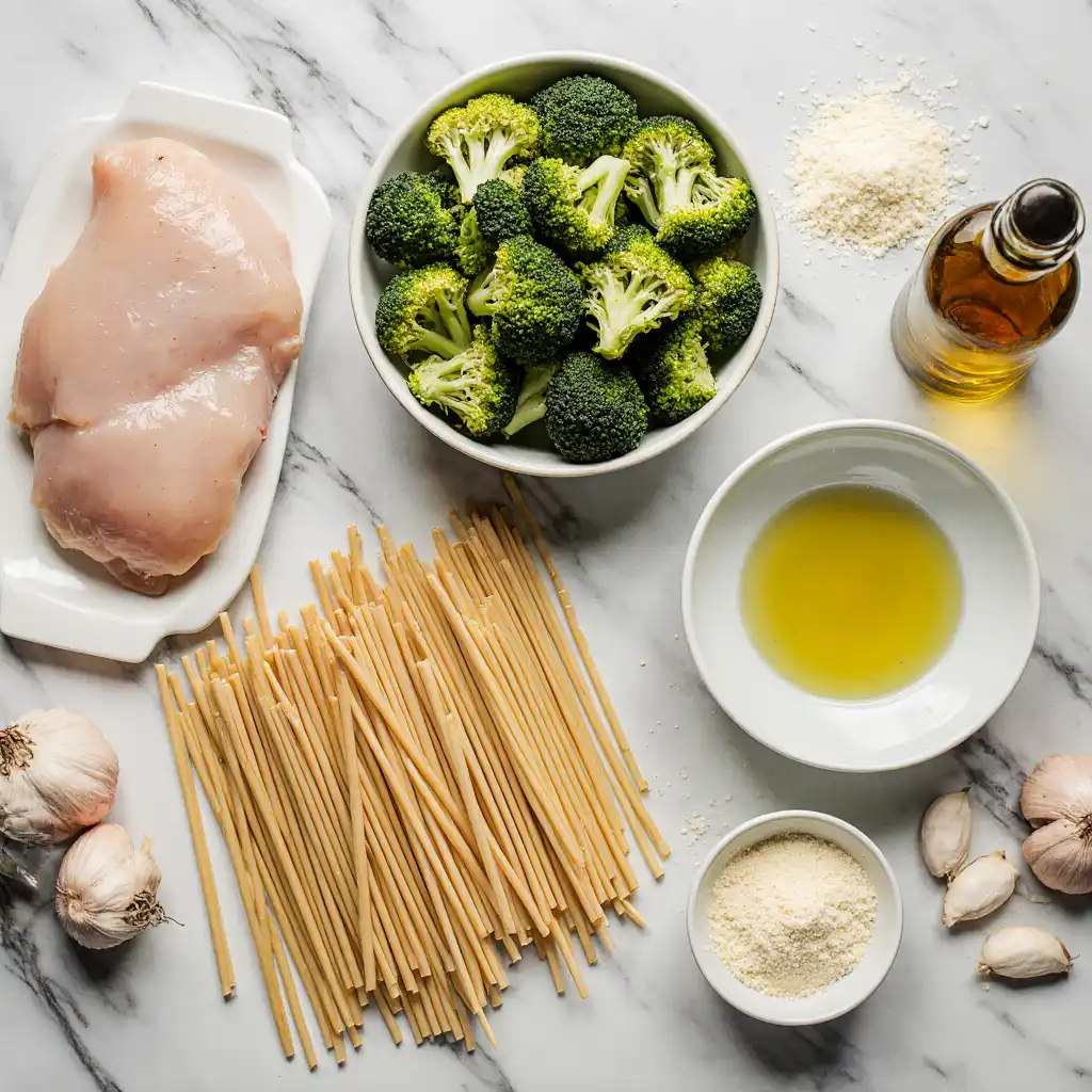 healthy-chicken-pasta-ingredients pasta and chicken ingredients for easy healthy recipe