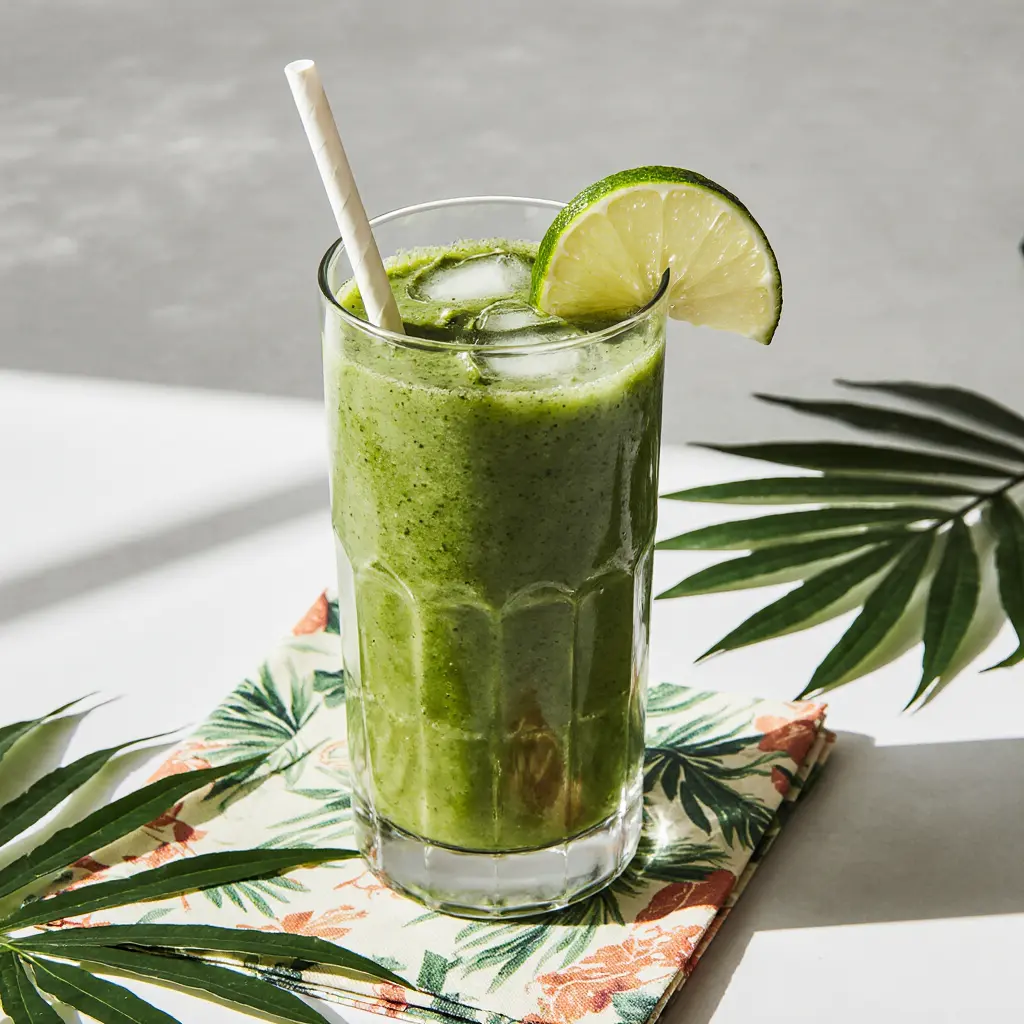 served avocolada smoothie with lime garnish