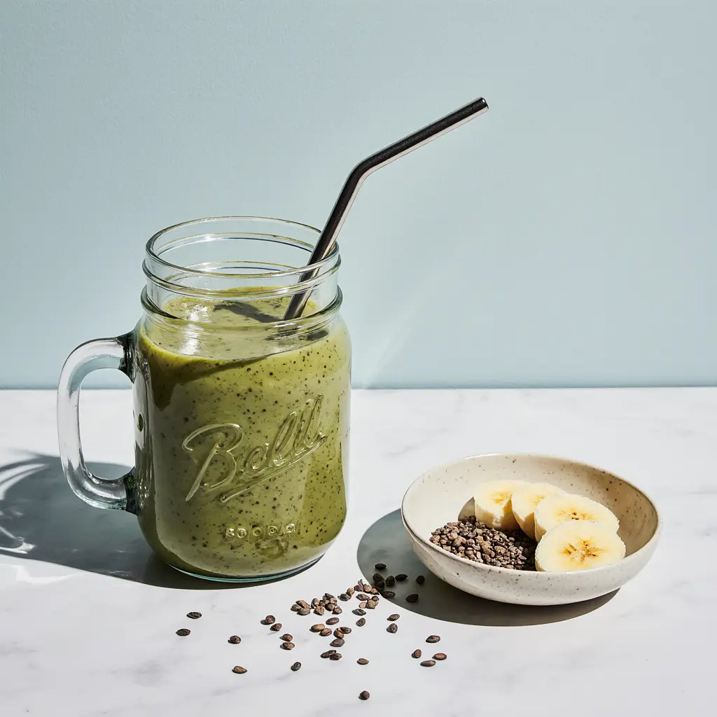 served moringa powder smoothie in jar
