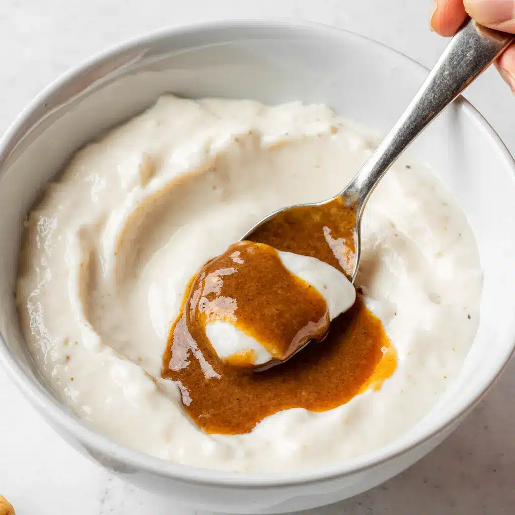 stirring peanut butter into Greek yogurt