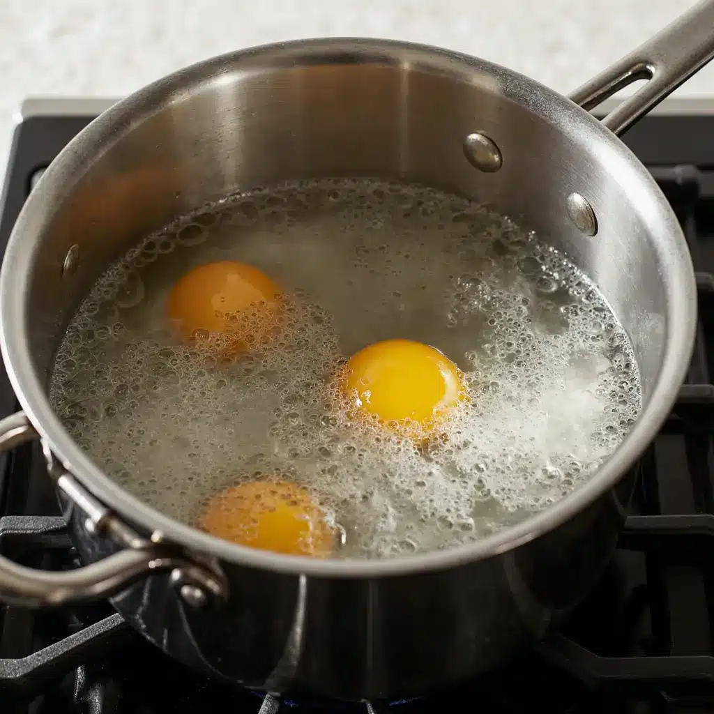 Boiling Eggs for Soy Sauce Eggs Eggs being boiled in a stainless steel pot
