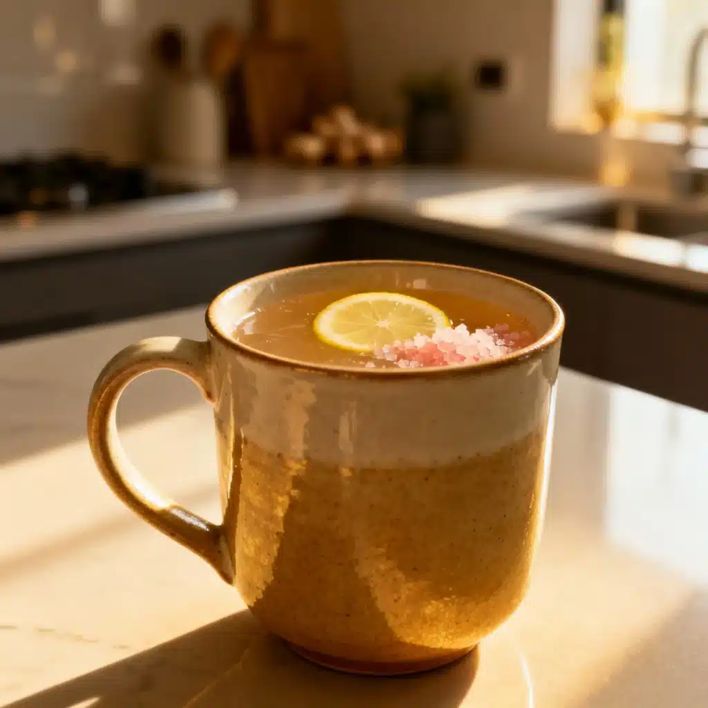 pink salt water for bloating - a close up of the anti-bloat soother drink