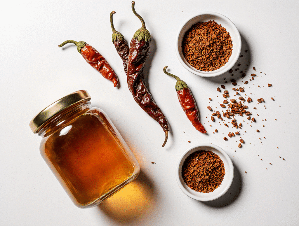 hot honey recipe ingredients honey and chili peppers