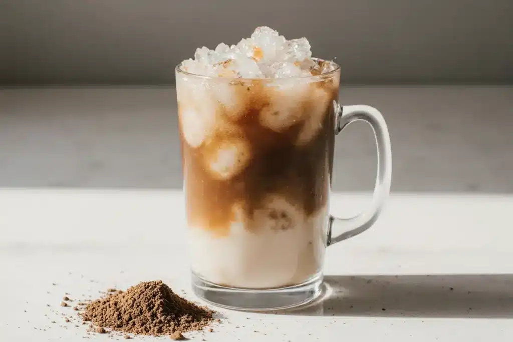 Homemade iced Proffee with protein powder for health