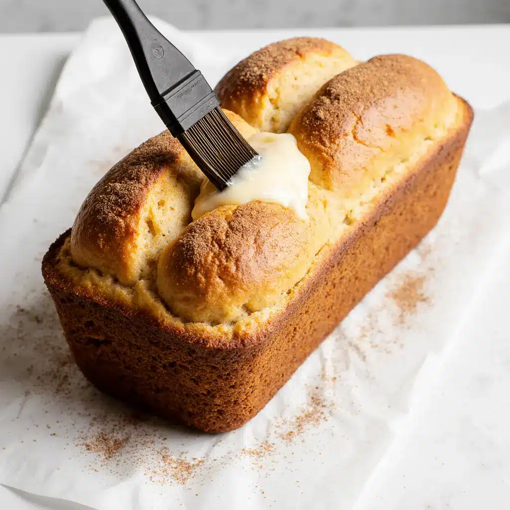 brushing butter on apple cider donut bread