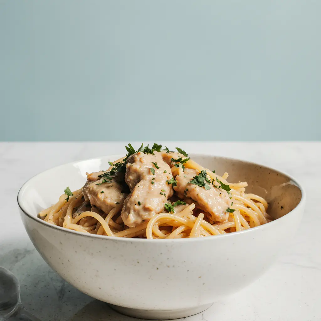 bowl of cowboy butter chicken linguine recipe.