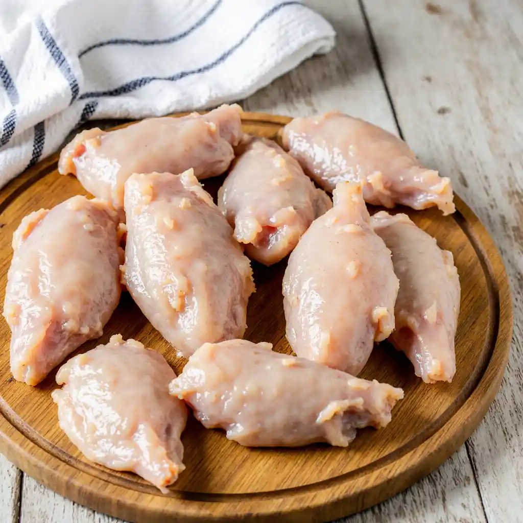 fresh organic chicken wings on cutting board with paper towels