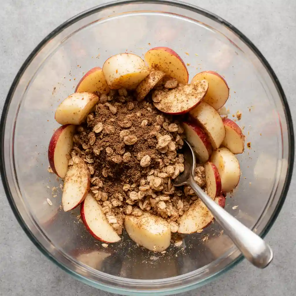 Mixing Apple Filling for Apple Crisp Recipe with Oats
