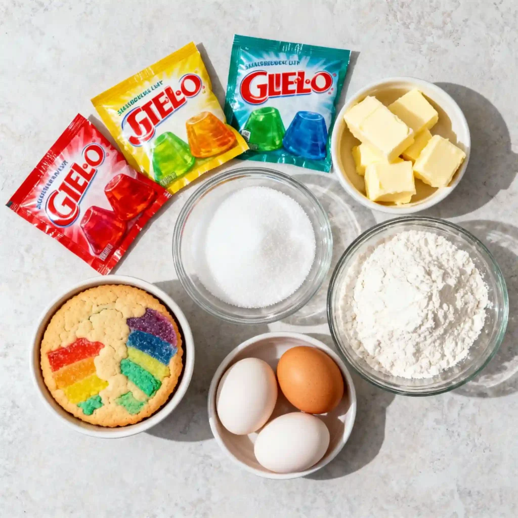 Ingredients for Rainbow Jello Sugar Cookies