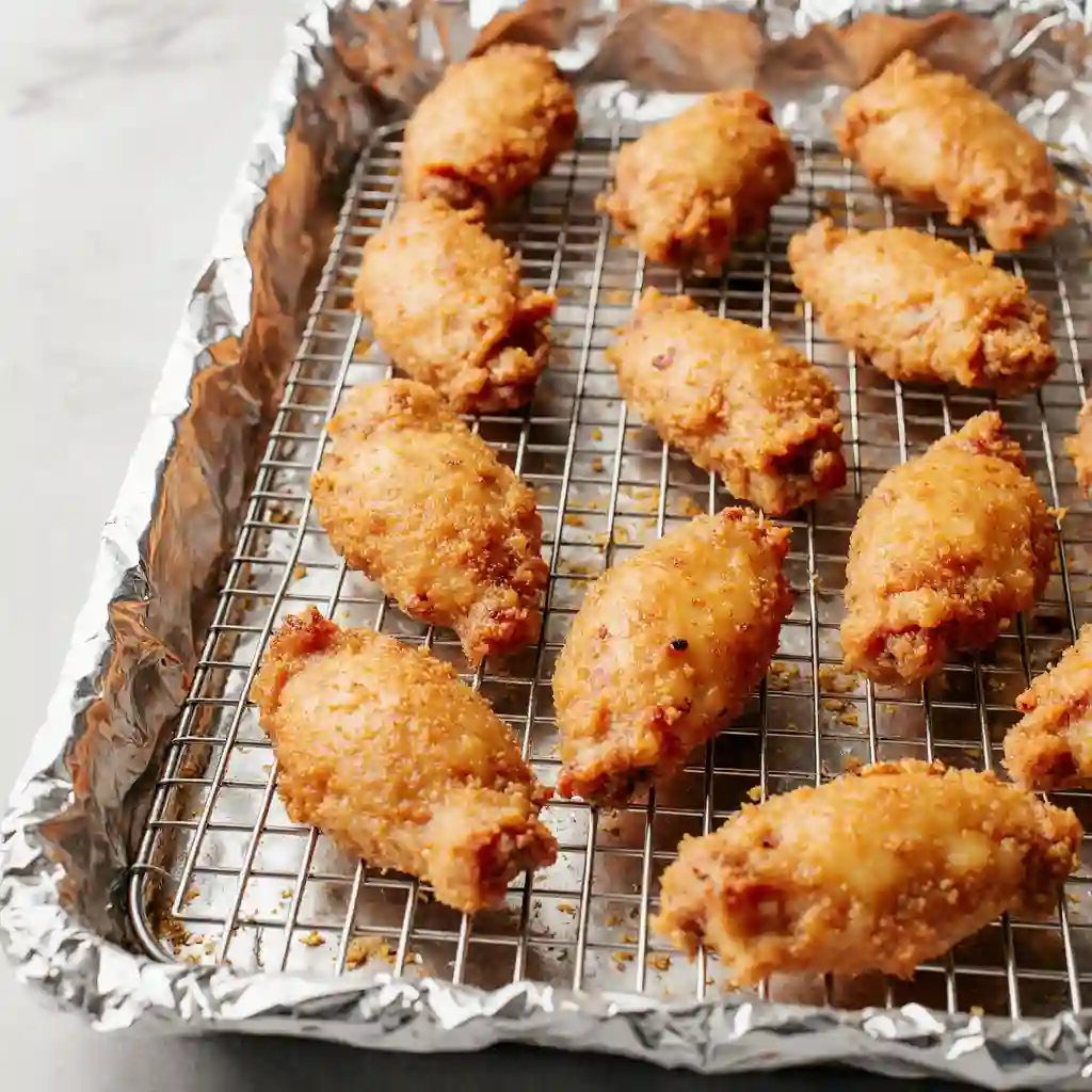 chicken wings on wire rack over baking sheet setup for crispy results