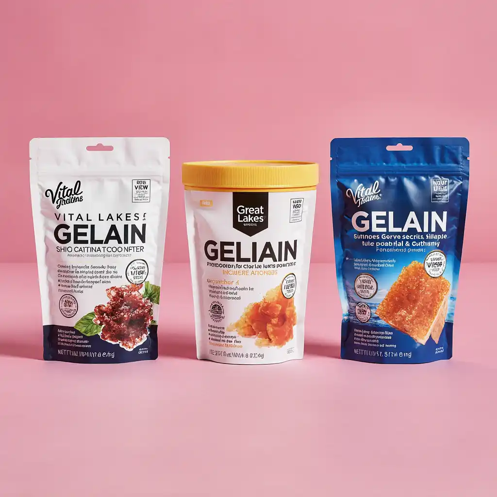 Side-by-side comparison of top gelatin brands including Vital Proteins, Great Lakes, and Knox