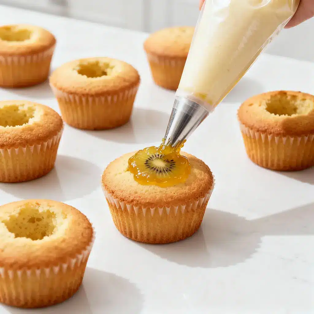 Step by step process of filling the golden kiwi cupcake recipe NZ.