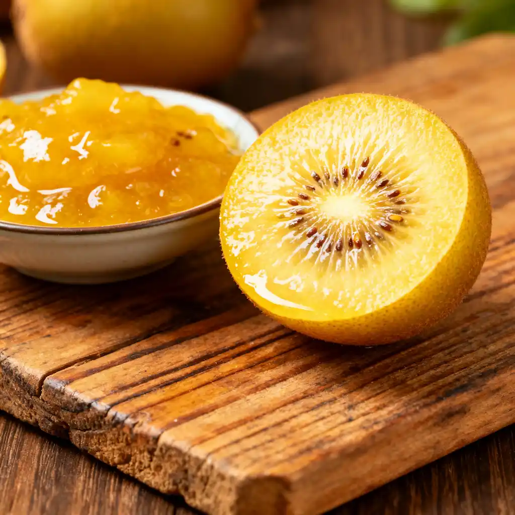 Fresh golden kiwifruit and cooked filling for the cupcake recipe NZ.