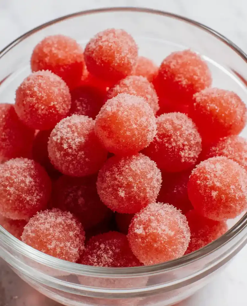 A bowl of homemade sour watermelon gummies.