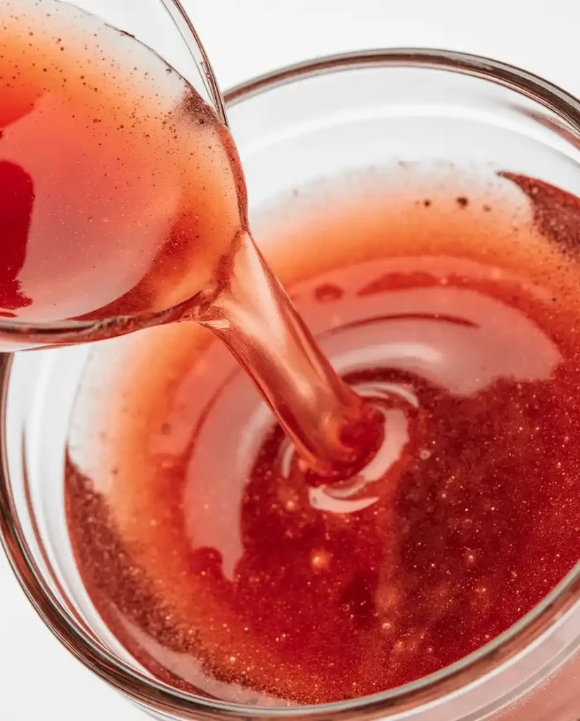 Gelatin blooming in watermelon juice for homemade gummies.