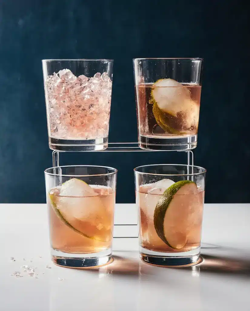 Health benefits of pink salt and apple cider vinegar drink displayed visually with four glasses