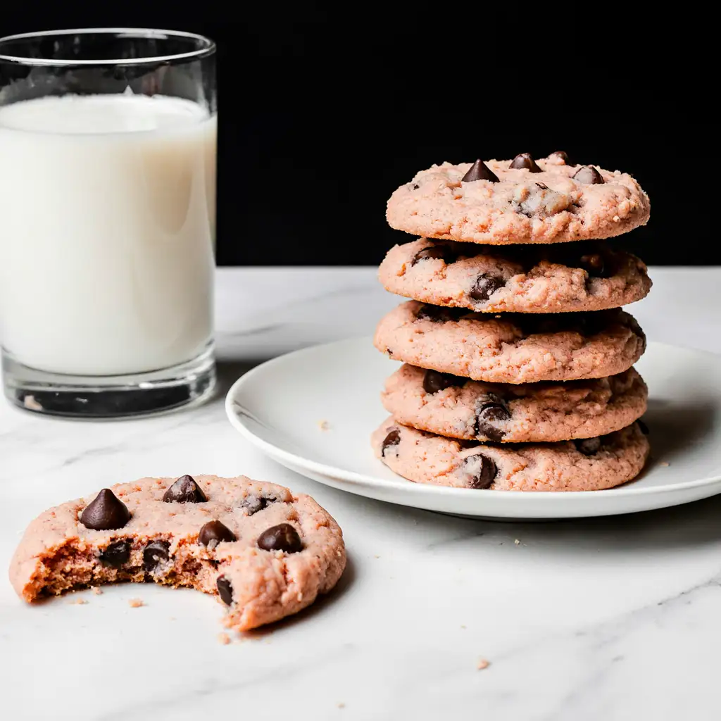 pink-salt-chocolate-chip-cookies-with-milk pink salt chocolate chip cookies served with milk
