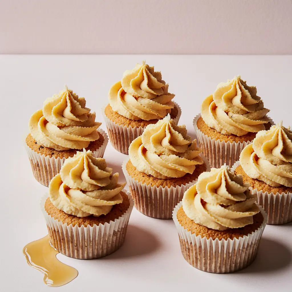 A platter of finished golden kiwi and Mānuka honey cupcakes from the best cupcake recipe NZ.